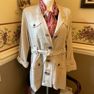 Boutique burlap/cotton soft, lightweight, unique jacket, shirt with belt
